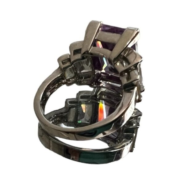 Light Purple and Diamond Baguette Ring Cubic Zirconia Sz 7 Womens Silver Band an - Picture 13 of 16